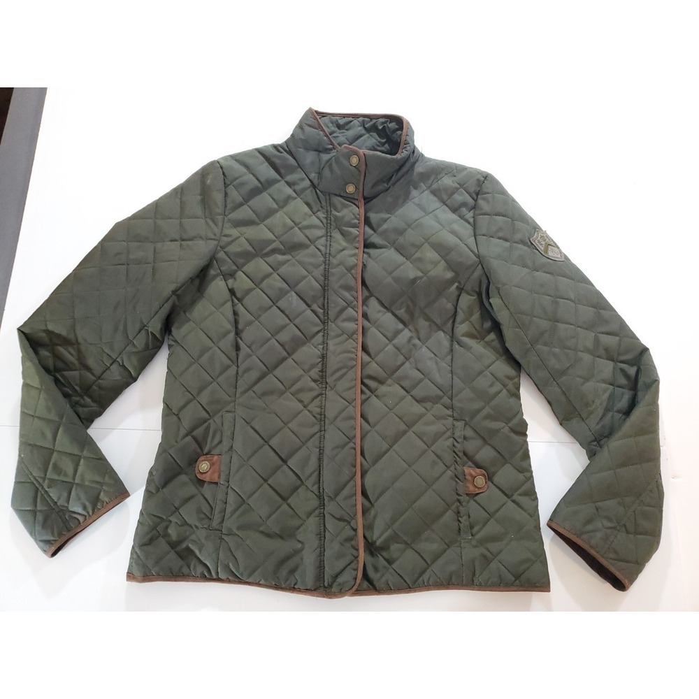 Lauren Ralph‎ Lauren Olive Quilted Field Jacket Barn Brown Suede Highlights Med